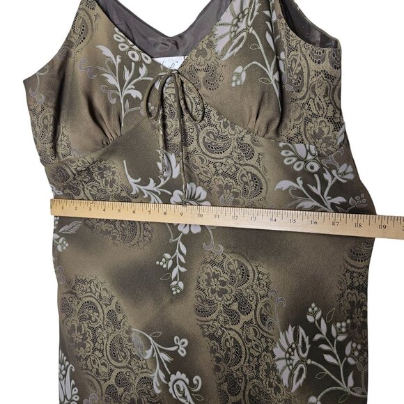 Kathie Lee Collection Vintage 90s Green Floral‎ Midi Dress Lined L Babydoll Slip - Picture 6 of 9